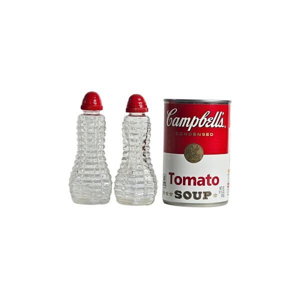 Vintage Waffle Pattern Salt & Pepper Shakers with Red Lids | Retro Kitchen - Picture 6 of 10